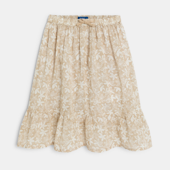 تنورة بيج اللون مطبوعة وبها كشكشة للفتيات